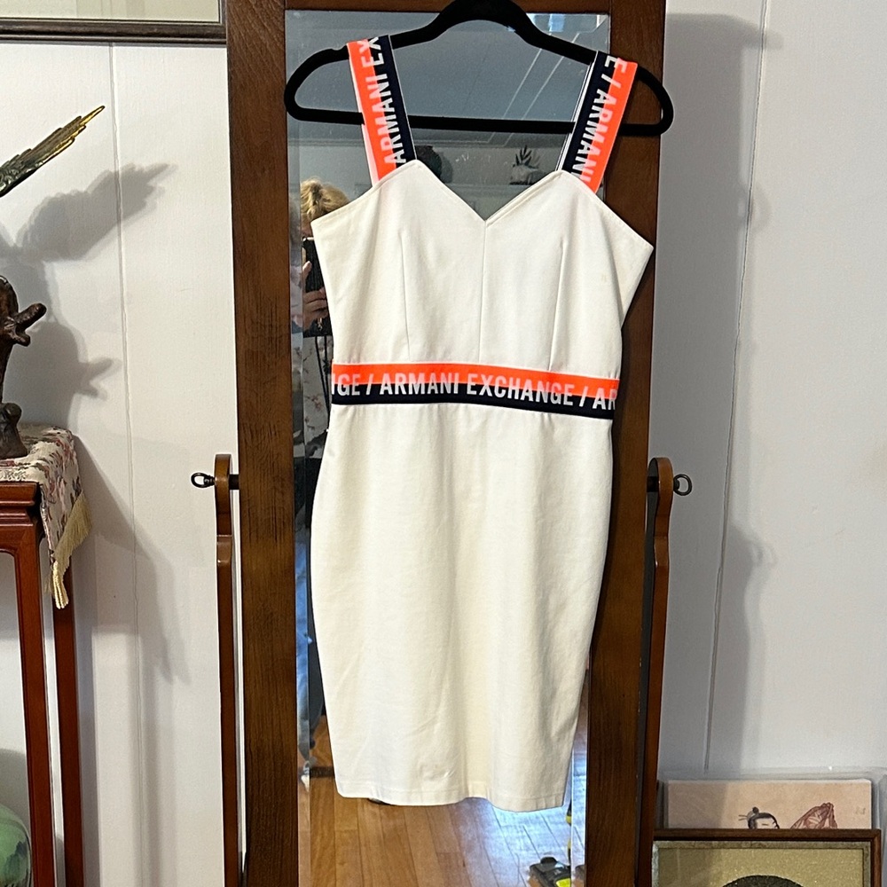 Armani Exchange White Dress with Orange and Black bands super cute